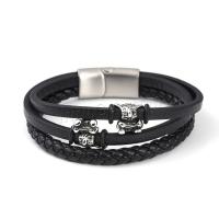 PU Leather Cord Bracelets, with 304 Stainless Steel, vintage & Unisex, black 