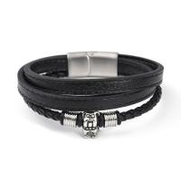 PU Leather Cord Bracelets, with 304 Stainless Steel, Dog, vintage & for man, black [