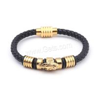 PU Leather Cord Bracelets, with 304 Stainless Steel, Elephant, Vacuum Ion Plating, vintage & for man cm 