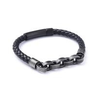 PU Leather Cord Bracelets, with 316L Stainless Steel, Vacuum Ion Plating, vintage & for man cm 