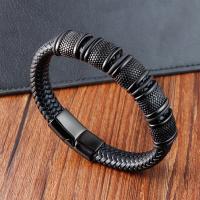 PU Leather Cord Bracelets, with 316L Stainless Steel, Vacuum Ion Plating, vintage & for man cm 