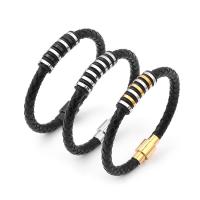 PU Leather Cord Bracelets, with 304 Stainless Steel, Vacuum Ion Plating, vintage & for man [