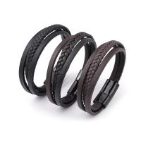 PU Leather Cord Bracelets, with 304 Stainless Steel, Vacuum Ion Plating, vintage & for man 