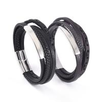PU Leather Cord Bracelets, with 304 Stainless Steel, polished, vintage & for man 