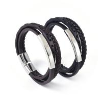 PU Leather Cord Bracelets, with 304 Stainless Steel, polished, vintage & for man 