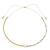Glass Seed Beads Necklace, Seedbead, with Knot Cord & Plastic Pearl, Bohemian style & adjustable & for woman Approx 40-80 cm 