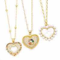 Cubic Zircon Micro Pave Brass Necklace, with Plastic Pearl, with 5cm extender chain, Heart, plated, fashion jewelry & micro pave cubic zirconia cm [