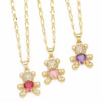 Cubic Zircon Micro Pave Brass Necklace, with 5cm extender chain, Bear, plated, fashion jewelry & micro pave cubic zirconia cm [