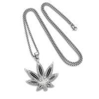 Rhinestone Zinc Alloy Necklace, with 304 Stainless Steel Chain, Maple Leaf, plated, fashion jewelry & with rhinestone, silver color cm 