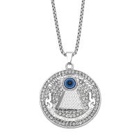 Rhinestone Zinc Alloy Necklace, with 304 Stainless Steel Chain, Round, plated, fashion jewelry & with rhinestone, silver color cm [