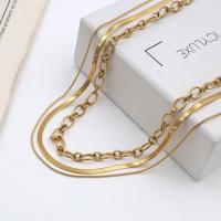 Fashion Multi Layer Necklace, 304 Stainless Steel, plated, three layers & fashion jewelry & for woman, gold 