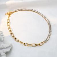 Zirkonia Edelstahl Halskette, 304 Edelstahl, mit kubischer Zirkonia, plattiert, Modeschmuck & für Frau, goldfarben, Länge:ca. 37 , verkauft von PC