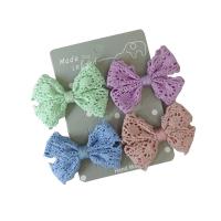Alligator Hair Clip, Lace, with Iron, Bowknot, 4 pieces & for children, mixed colors, 60mm [