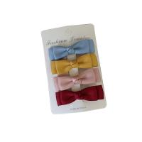 Alligator Hair Clip, Polyester and Cotton, with Iron, Bowknot, 4 pieces & for children, mixed colors, 60mm [