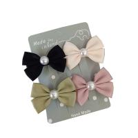Alligator Hair Clip, Polyester and Cotton, with Plastic Pearl & Iron, Bowknot, 4 pieces & for children, mixed colors, 50mm [