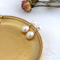 Boucles d'oreilles d'eau douce de Perle , perle d'eau douce cultivée, avec laiton, bijoux de mode & pour femme, blanc, 8.5-9.5mm,25mm, Vendu par paire