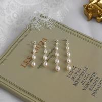 Freshwater Pearl Brass Earring, with Brass, fashion jewelry & for woman, white, 3-8mm [