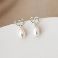 Freshwater Pearl Brass Earring, with Brass, fashion jewelry & for woman, white, 3.5-4mm 