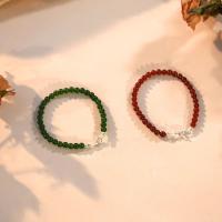 Gemstone Bracelets, Green Calcedony, with Red Agate & Brass, fashion jewelry & for woman 4mm 