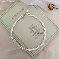 Freshwater Pearl Brass Necklace, with Brass, fashion jewelry  & for woman, white, 3-4mm 