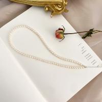 Freshwater Pearl Brass Necklace, with Brass, fashion jewelry & for woman, white, 4-5mm 