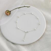 Tobillera de joyería de moda, Perlas cultivadas de agua dulce, con metal, con 3cm extender cadena, para mujer, Blanco, 4-5mm, longitud:aproximado 23 cm, Vendido por UD