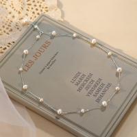Freshwater Pearl Brass Necklace, with Brass, fashion jewelry & for woman, white, 4-5mm,7-8mm [