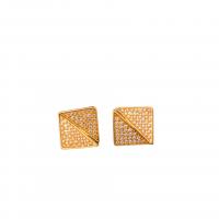 Brass Stud Earring, with Plastic Pearl, Square, gold color plated, fashion jewelry & micro pave cubic zirconia & for woman [