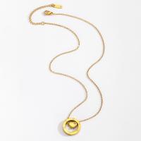 Titanium Steel Jewelry Necklace, with 6.5cm extender chain, Donut, Vacuum Ion Plating, fashion jewelry & for woman & with rhinestone & hollow, golden, nickel, lead & cadmium free, 18mm Approx 41 cm [