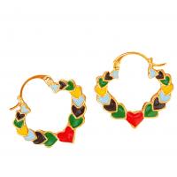 Brass Drop Earring, Heart, gold color plated, vintage & fashion jewelry & for woman & enamel, mixed colors [