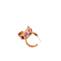 Brass Stud Earring, with Lampwork, gold color plated, fashion jewelry & for woman & enamel, pink [