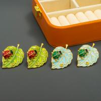 Brass Stud Earring, Leaf, gold color plated, fashion jewelry & for woman & enamel & with rhinestone [