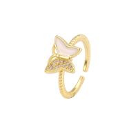 Cubic Zirconia Micro Pave Brass Finger Ring, Butterfly, gold color plated, fashion jewelry & micro pave cubic zirconia & for woman & enamel nickel, lead & cadmium free inner ~21mm [