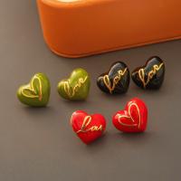 Brass Stud Earring, Heart, gold color plated, fashion jewelry & for woman & enamel [