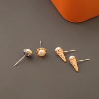 Freshwater Pearl Brass Earring, with Freshwater Pearl, gold color plated, vintage & fashion jewelry & for woman & enamel 