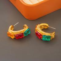 Brass Stud Earring, with Lampwork, gold color plated, vintage & fashion jewelry & for woman, mixed colors [