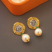 Freshwater Pearl Brass Earring, with Freshwater Pearl, plated, vintage & fashion jewelry & for woman, mixed colors [