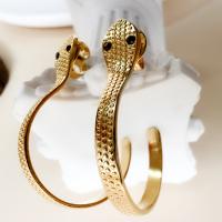 Titanium Steel Earrings, Snake, Vacuum Ion Plating, fashion jewelry & for woman & with rhinestone, golden, nickel, lead & cadmium free [