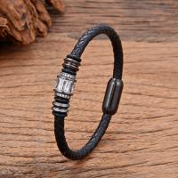 PU Leather Cord Bracelets, 316 Stainless Steel, with leather cord, fashion jewelry & Unisex & micro pave cubic zirconia Approx 21 cm 
