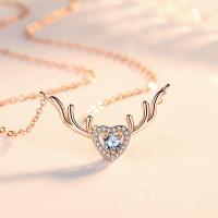 Cubic Zirconia Micro Pave Sterling Silver Necklace, 925 Sterling Silver, with 1.97inch extender chain, Antlers, plated, fashion jewelry & micro pave cubic zirconia & for woman Approx 15.74 Inch 