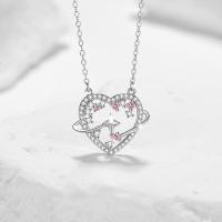 Cubic Zircon Micro Pave Sterling Silver Necklace, 925 Sterling Silver, with 1.97inch extender chain, Heart, fashion jewelry & micro pave cubic zirconia & for woman Approx 15.74 Inch 