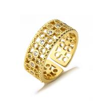 Cubic Zirconia Micro Pave Brass Finger Ring, plated & micro pave cubic zirconia & for woman, gold [