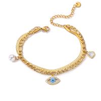 Evil Eye Jewelry Bracelet, Titanium Steel, with Plastic Pearl, plated & micro pave cubic zirconia & for woman, gold 