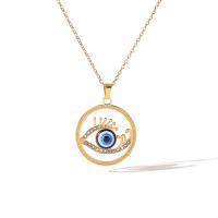 Evil Eye Jewelry Necklace, Titanium Steel, with 5CM extender chain, plated & micro pave cubic zirconia & for woman, gold Approx 40 cm 