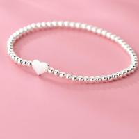Sterling Silver Bracelets, 925 Sterling Silver, Heart, plated, for woman, silver color Approx 17 cm 