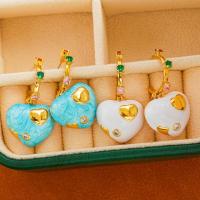 Kubischer Zirkon (CZ) Messing Ohrring, mit kubischer Zirkonia, Herz, goldfarben plattiert, Modeschmuck & für Frau & Emaille, keine, 20x38mm, verkauft von Paar