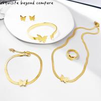 Titanium Steel Jewelry Set, Butterfly, Vacuum Ion Plating, fashion jewelry & for woman & frosted nickel, lead & cadmium free [