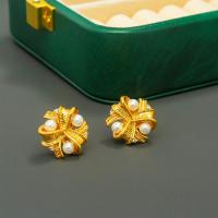 Boucles d'oreilles d'eau douce de Perle , laiton, avec perle, Placage de couleur d'or, Vintage & bijoux de mode & pour femme, blanc Vendu par paire