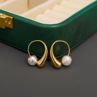 Brass Drop Earring, with Plastic Pearl, gold color plated, vintage & fashion jewelry & for woman, white 