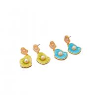 Brass Drop Earring, with Plastic Pearl, gold color plated, vintage & fashion jewelry & for woman & enamel [